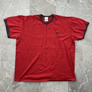 Vintage Nike Shirt Mens 2XL Red Swoosh Logo Ringer Tee Silver Tag Spell Out y2k